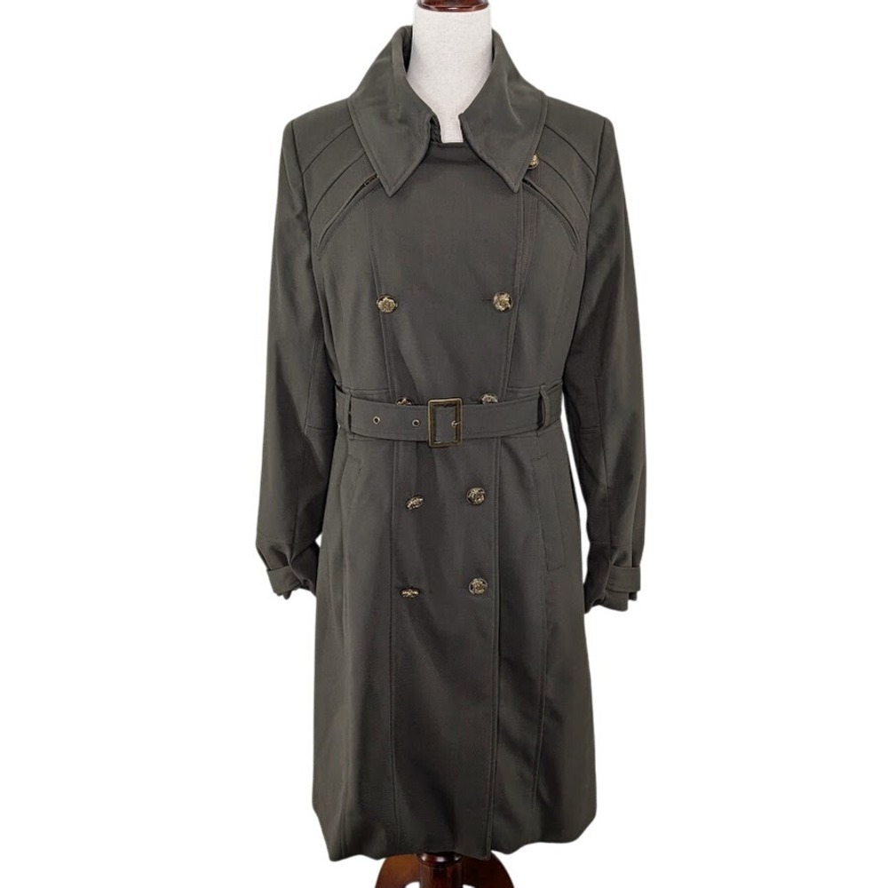 Vintage Green Military Trench Coat Kristen Blake Studio Collection Belted‎ M